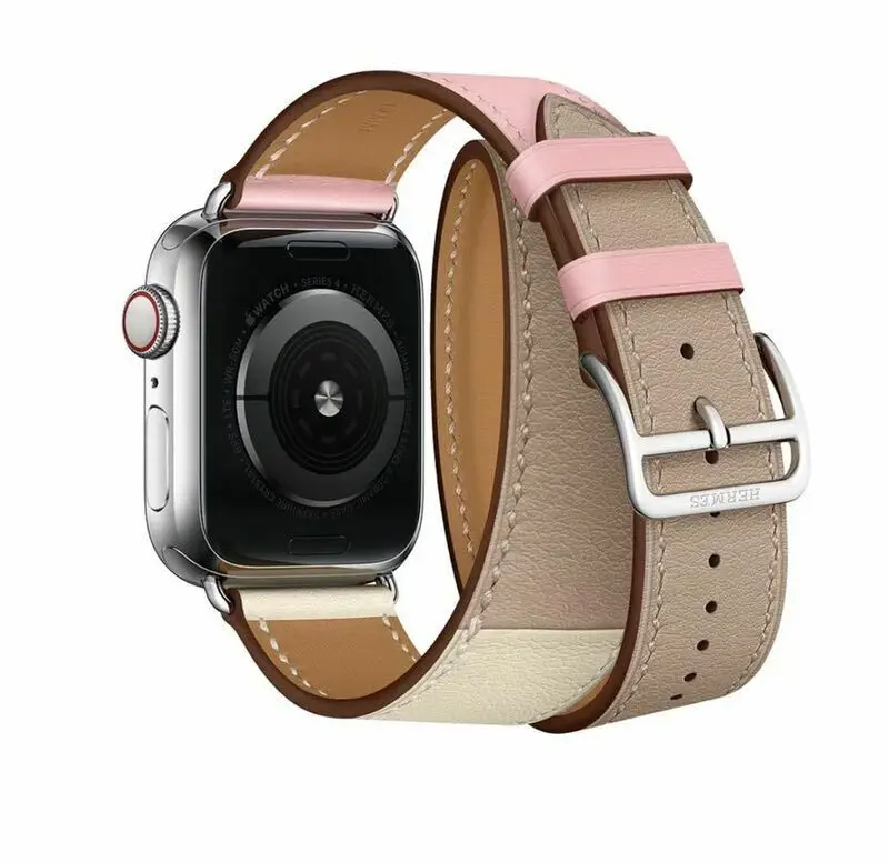 Double Pink Beige Кожаный двойной тур петля Напульсники браслет ремешок разноцветные ремешок для наручных часов для Apple Watch Series 5/4/3/2 40 мм/44 мм/38 мм/42 - Цвет ремешка: Double Pink Beige