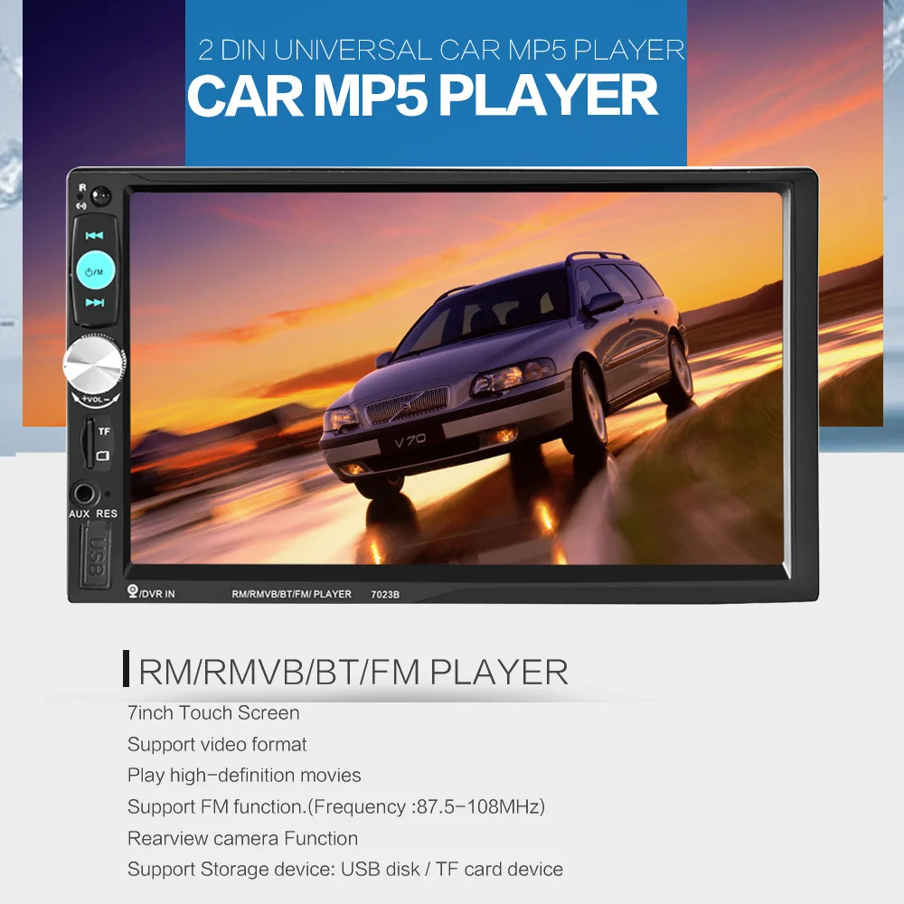 2 Din 7 дюймов TFT сенсорный экран 7023B Авторадио автомобильный плеер FM Радио Bluetooth стерео Авто Поддержка Камера заднего вида MP5