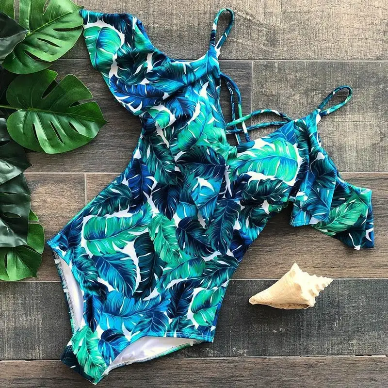 Blue Новинка, сексуальный цельный купальник с оборками, женский купальник, пуш-ап, монокини, Мягкий купальник, бандаж, боди, купальник, пляжная одежда - Цвет: Blue