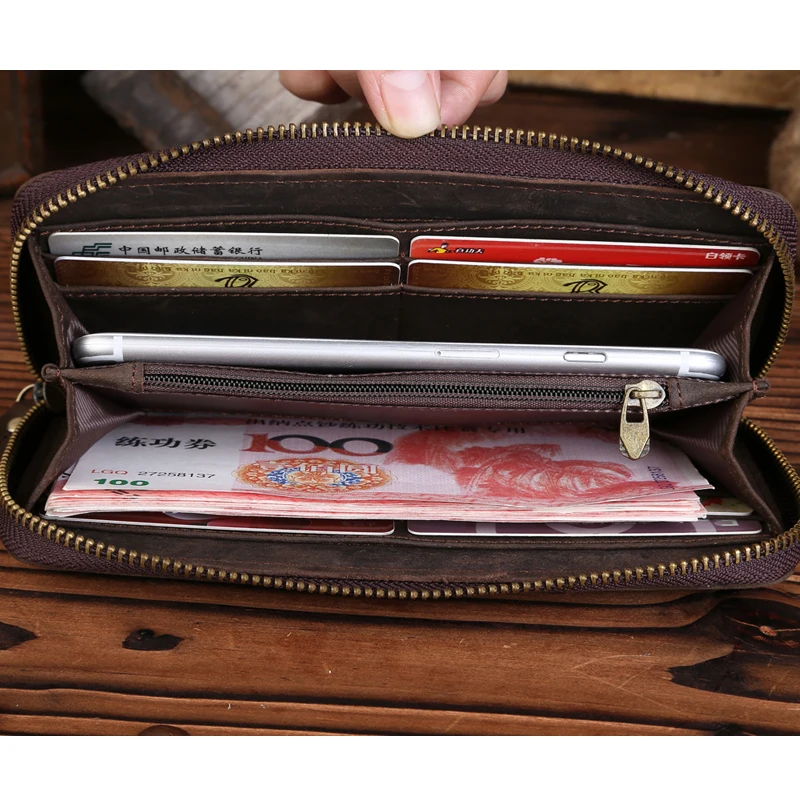 Men Long Wallet Genuine Leather Male Clutch Wallets For Men Bifold Money Bags Slim Purse Fashion Coin Pocket Phone Card Holder