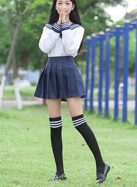 long top skirt sock Новая модная школьная форма для девочек, японская школьная форма для старшей школы, Корейская школьная форма, набор юбок для девочек - Цвет: long top skirt sock