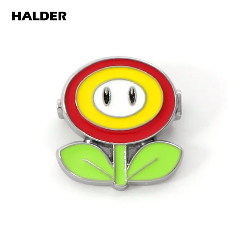 Игра halder Super Mario Bros Луиджи, гриб вопрос знак цветок броши Рыба значок с эмалью значок для рюкзака джинсовый брелок - Окраска металла: red flower