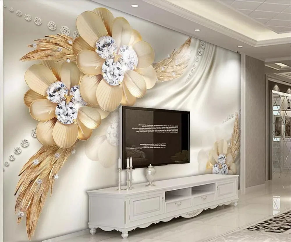 

beibehang papel de parede Custom wallpaper 3D mural gold luxury diamond flower jewelry living room wall papers home decor murals