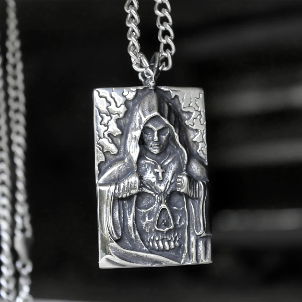 Мужской крест сатана смерти из нержавеющей стали кулон Череп Скелет серебряного