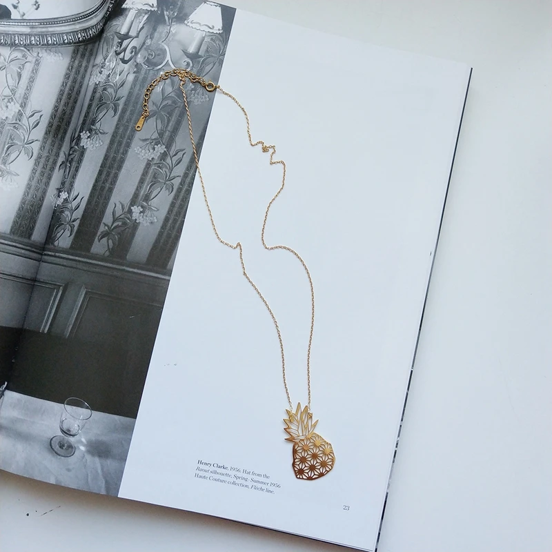 925 sterling silver pineapple pendant necklace gold openwork long sweater jewelry gift | Украшения и аксессуары