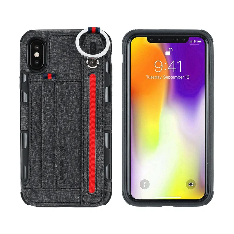 Роскошный ТПУ+ из искусственной кожи чехол для iPhone XS MAX X чехол держатель для карт Стенд руки Висячие веревки кошелек чехол для iPhone XR чехол Coque Capa - Цвет: black
