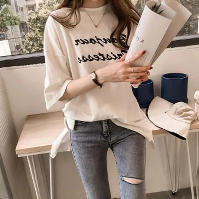 Женская свободная футболка с коротким рукавом летние футболки 2019 Корейская в