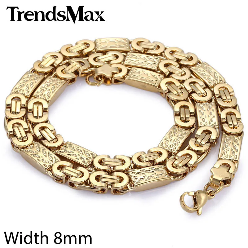 Trendsmax 11 мм Мужская цепочка ожерелье золотого цвета византийское звено из нержавеющей стали KN272 - Окраска металла: Gold Color 8mm