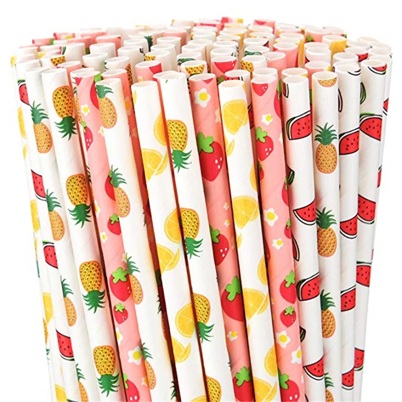 Mix Fruit Straws Ipalmay 200 шт бумажные соломинки фруктовый узор декоративные летние трубочки для питья на вечеринке для Гавайских дней рождения свадьбы - Цвет: Mix Fruit Straws