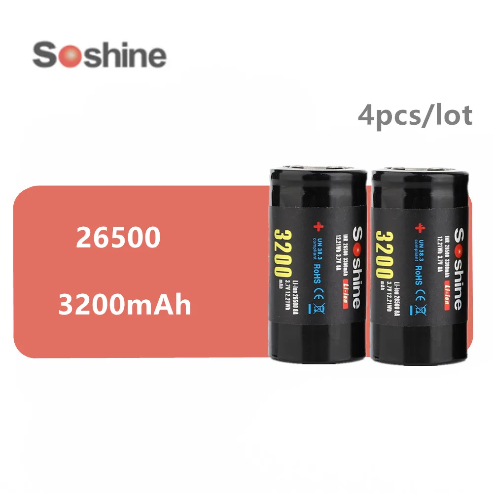 Аккумуляторные литий ионные батарейки Soshine 3 7 в 3200 мАч 4 шт./лот|Перезаряжаемые