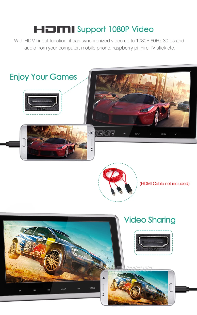 Тыква 10 1 'ƈ шт./лот подголовник автомобиля dvd плеер HD цифровой TFT экран HDMI порт