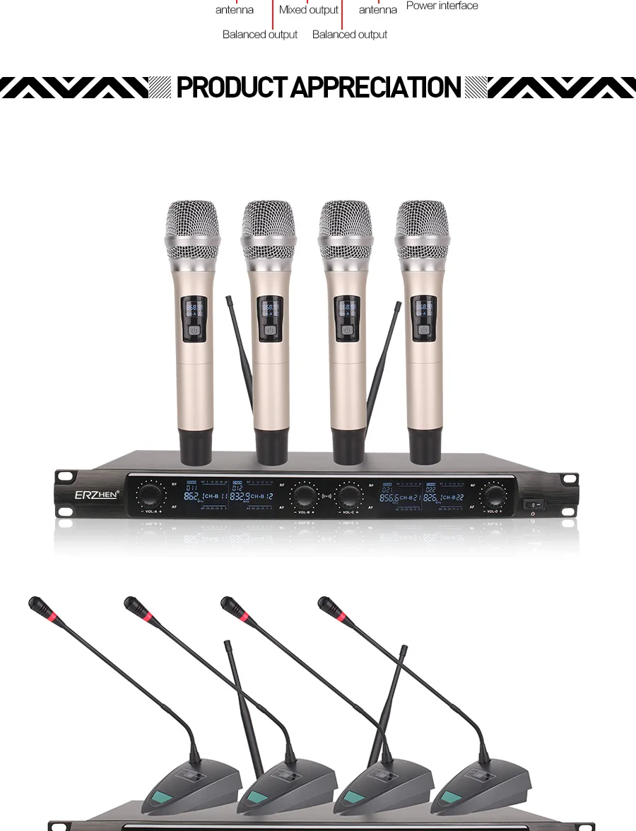 Беспроводной SystemX-4600 профессиональный микрофон 4 канала VHF Профессиональный 4 ручной микрофон для сцены караоке беспроводной микрофон