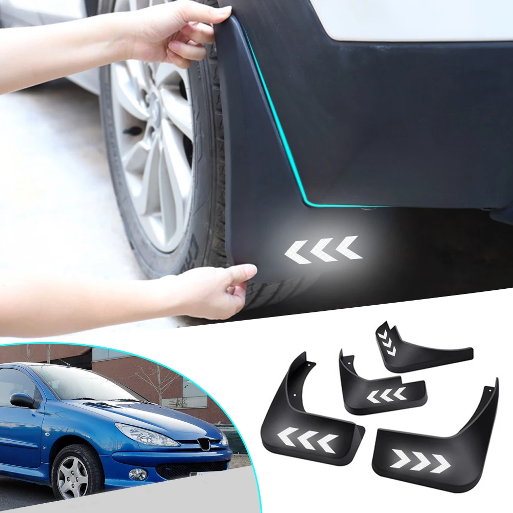 

For Peugeot 206 1998-2012 Car Fender Mud Flaps Front Rear Mudflaps Mud Splash Guards Safety Reflective Warning Mudguards 4Pcs