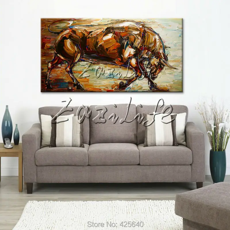 Холсте абстрактной живописи животные бык ручная роспись поп арт картины