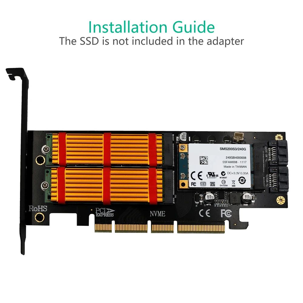 H1111Z Плата расширения M.2 NVME NGFF mSATA Райзер PCIE к M2 адаптер с золотым радиатором SSD