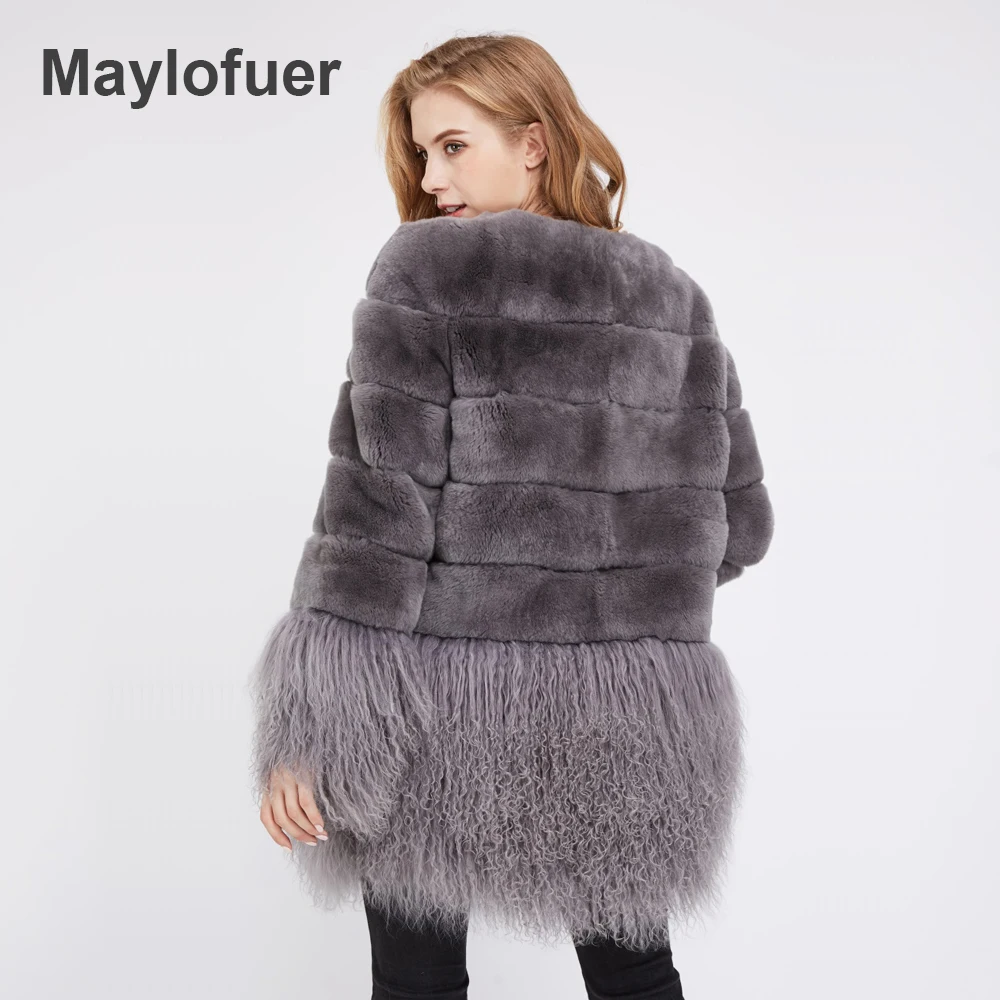 Maylofuer новинка 100% настоящий мех кролика шуба для женщин шубы из натурального меха