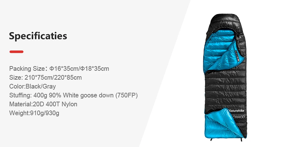 Naturehike CW400 спальный мешок с белым гусиным пухом, зимний теплый спальный мешок s NH18C400-D