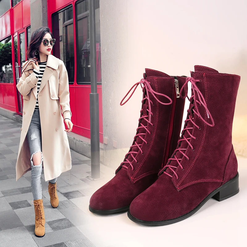 Новые женские ботильоны на весну и осень замшевые короткие ботиночки шнуровке