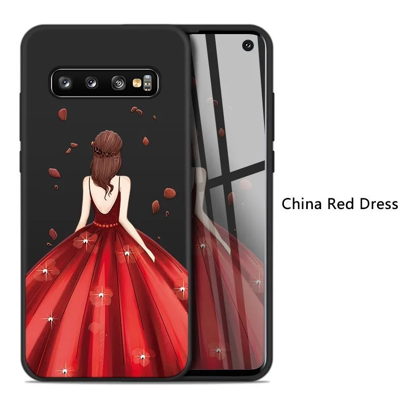 China Red Dress Роскошный чехол для samsung Galaxy S10, ударопрочный силиконовый бампер для Galaxy S10 Plus, S8, S9 Plus, A6, A7, A8, J8, Note 9, A50, чехол - Цвет: China Red Dress