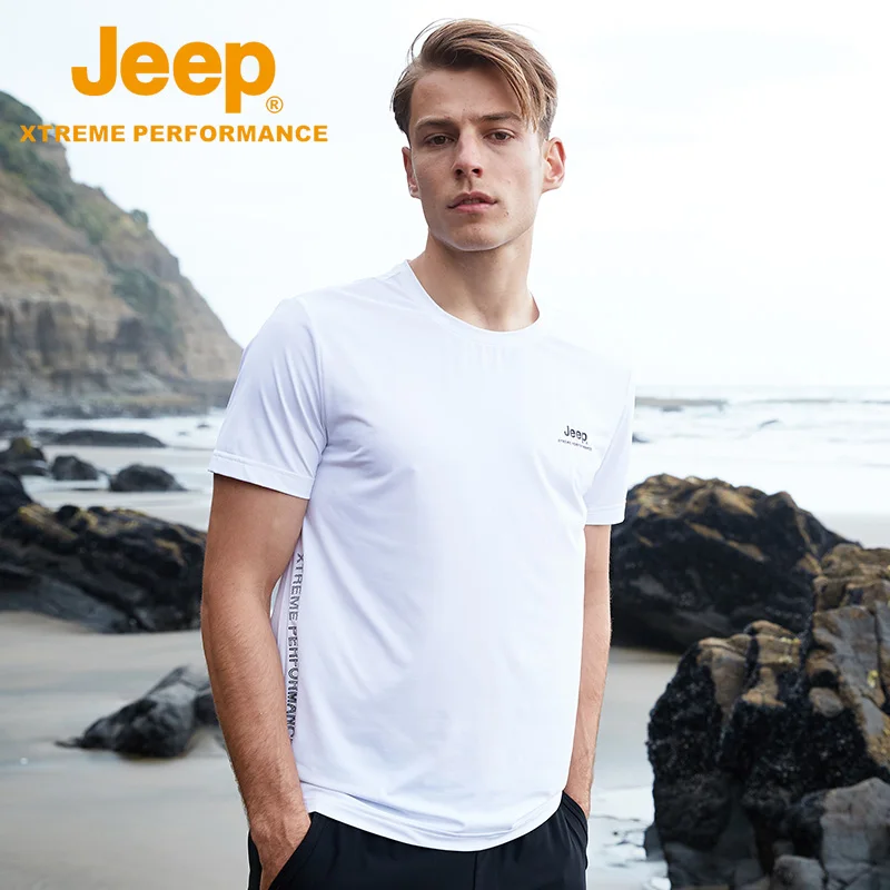 Jeep Gyibug, ходьба, потливость, сушка, футболка, с коротким рукавом, Мужская быстросохнущая, для отдыха, круглый воротник, скалолазание футболки - Цвет: Pure White