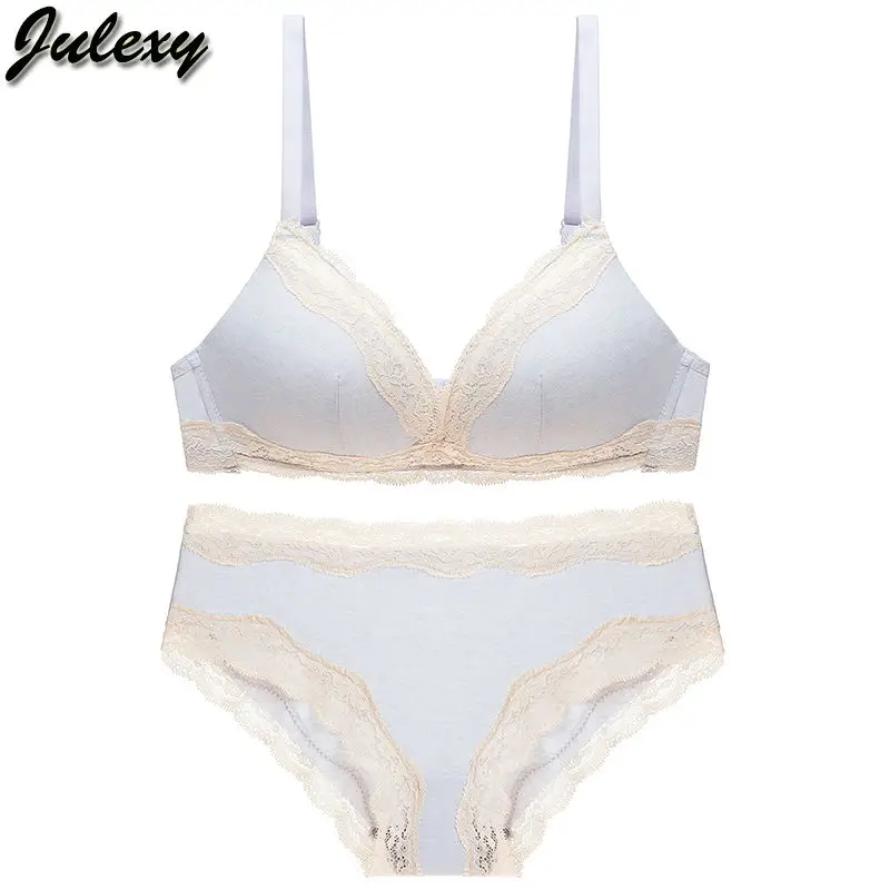 Julexy, новинка, сексуальный бюстгальтер с чашечками A B, без косточек, Женский комплект с бюстгальтером пуш-ап, комплект нижнего белья с дырочками, Комплект трусов, нижнее белье без косточек - Цвет: Серый