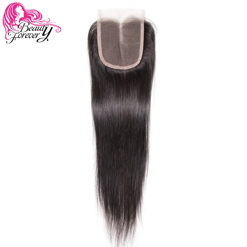 Beauty forever перуанские волосы прямые волосы для наращивания Remy человеческие волосы 4*4 средняя часть закрытие 120% плотность натуральный цвет
