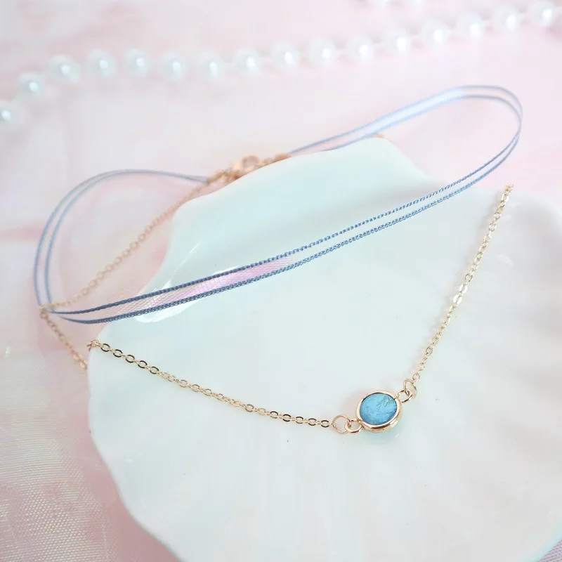 Sweet Pink Crystal Necklace for Women Korean 5 Color Fashion Simple Layered Short Chain Alloy Accessories Jewelry Gift | Украшения и