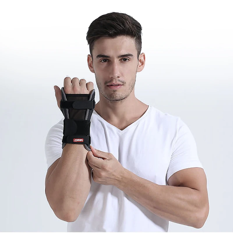 1PC Sport Fitness Anti Sprain Hand Palm Protector Wrist Bracers Support Breathable Arthritis Fracture Splint Metal Pad Guard Men images - 6