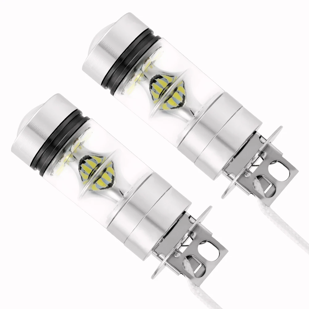 2 шт. H3 светодиодный туман светильник 100W супер яркий прожектор светильник 20smd 6500K Автомобильные фары дневного света светильник дальнего света лампы Белый 12/24V
