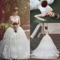2020 new hot vintage exquisite elegant pearl appliques beaded sleeveless backless tulle tiered lace ball gown wedding dresses