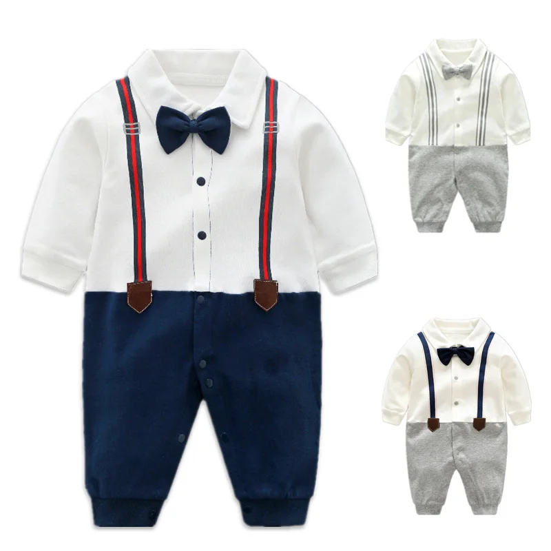 

Newborn Baby Boy Rompers Cotton Tie Gentleman Suit Bow Leisure Body Suit Clothing Infant Jumpsuit Toddler Overalls Boys Clothes