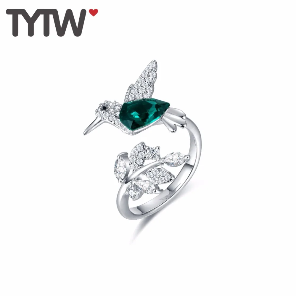Кольца TYTW для женщин S925 серебро Кристаллы из Австрии Юбилейная помолвка Бесплатный размер Открытый Леди Элегантное модное кольцо.