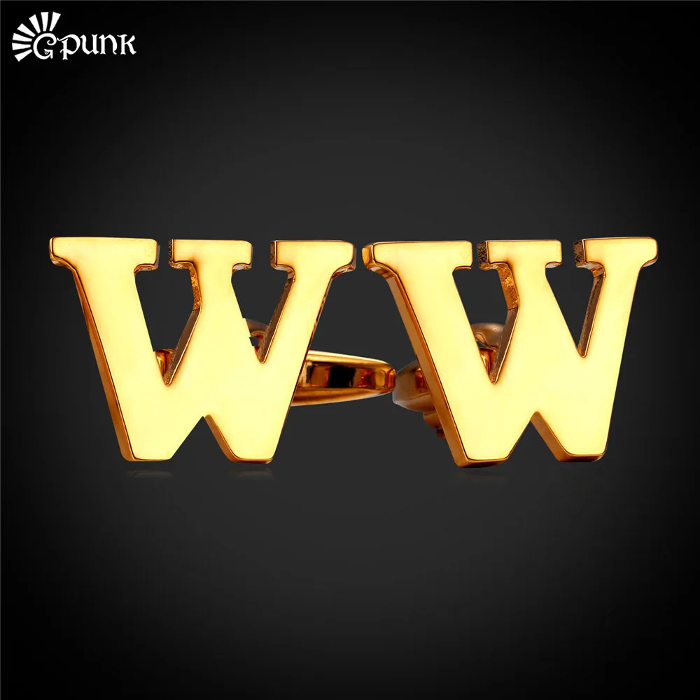 Роскошные запонки для мужчин золото/Цвет алфавит W бизнес рубашки французский