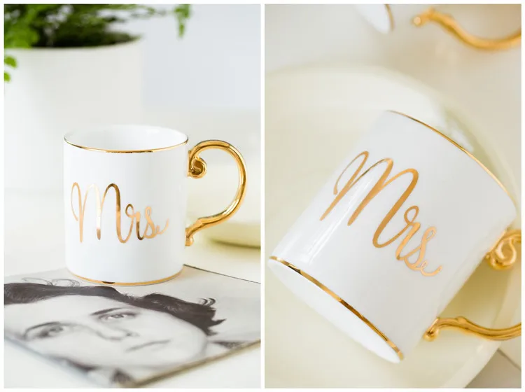 Роскошные золотые Mr and Mrs алмазная фарфоровая кофейная кружка чай молоко керамические чашки и кружки свадебный подарок