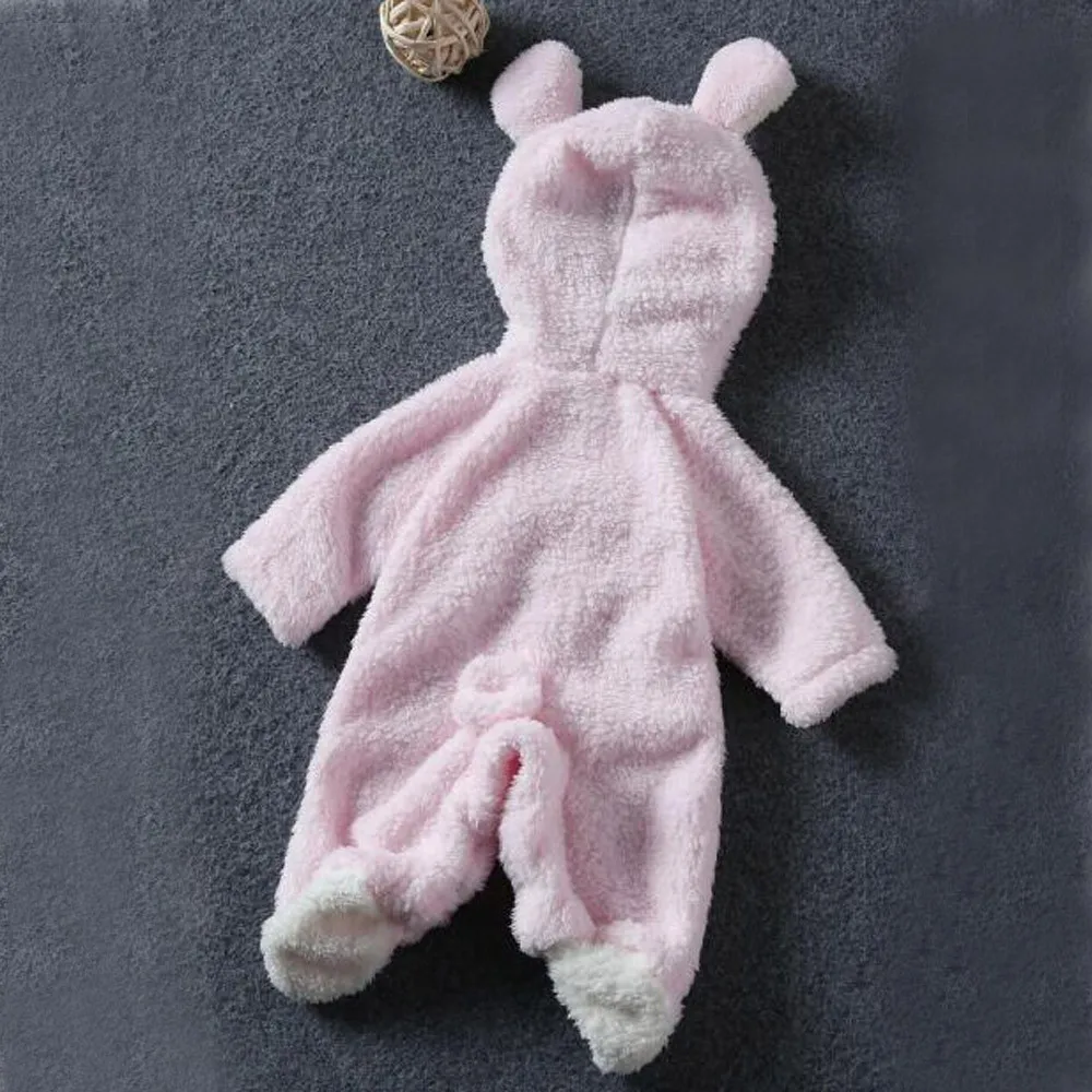 Newest Cute girls boys autumn winter rabbit ear Newborn Baby Boy Girl Thick Footies Hooded Jumpsuit Outfits Clothe warm lovely | Детская