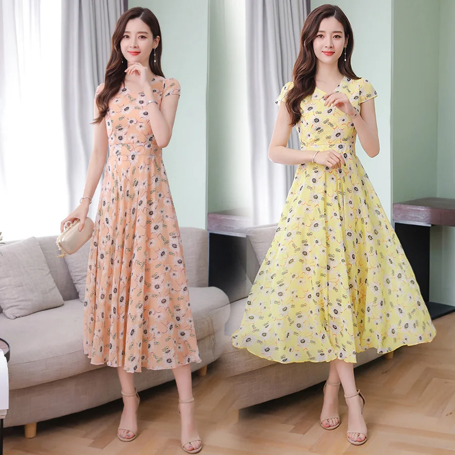 Vintage Bodycon Party Vestidos Summer 3XL Plus Size Print Beach Midi Sundress 2021 Elegant Women Floral Chiffon Boho Maxi Dress | Женская