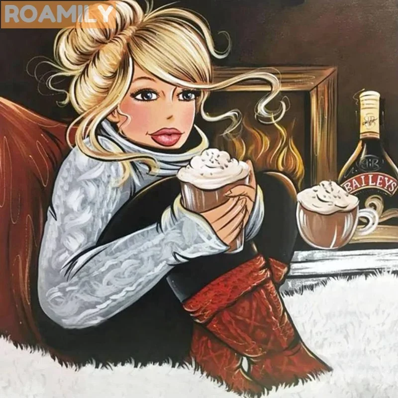 0614ja2a11 ROAMILY, 5d алмазная живопись Толстая Леди, Мультяшные женщины, алмазная вышивка мозаичная вышивка крестиком, полная квадратная/круглая дрель - Цвет: 0614ja2a11