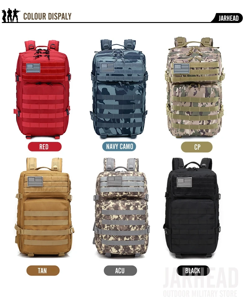Темно-синий Тактический штурмовой рюкзак 3P EDC Molle, мужской рюкзак для занятий спортом на открытом воздухе, альпинизмом 45L, охотничьей походной Оксфордской сумкой