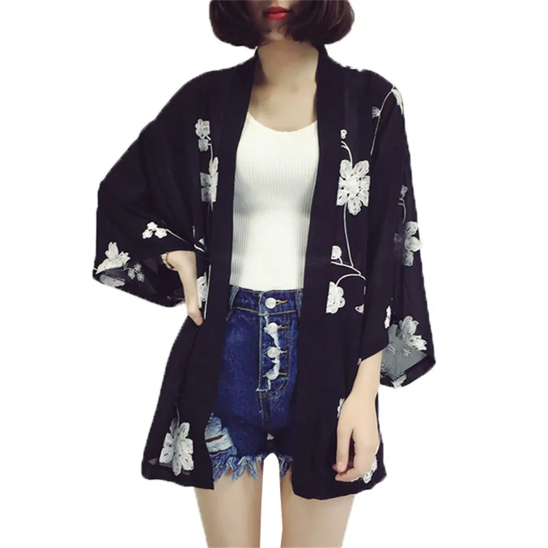 Цветочное шифоновое кимоно куртка с рукавом летучая мышь шифоновая блузка