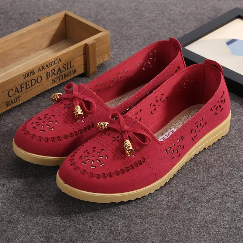 2019 Summer Fashion Soft Bottom Flat Hole Mesh Shoes Mother Old Beijing Cloth Bow Breathable Casual Driving | Обувь