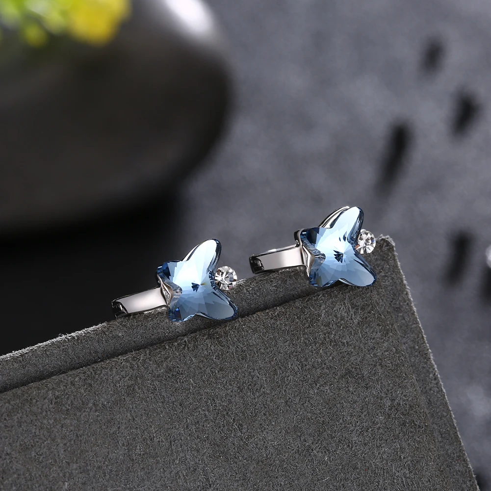 Серьги из стерлингового серебра S925 пробы, европейский стиль, ювелирное изделие из серебра 925 пробы, украшенные ушками бабочки, клипсы с кристаллами, подарки для женщин и девушек