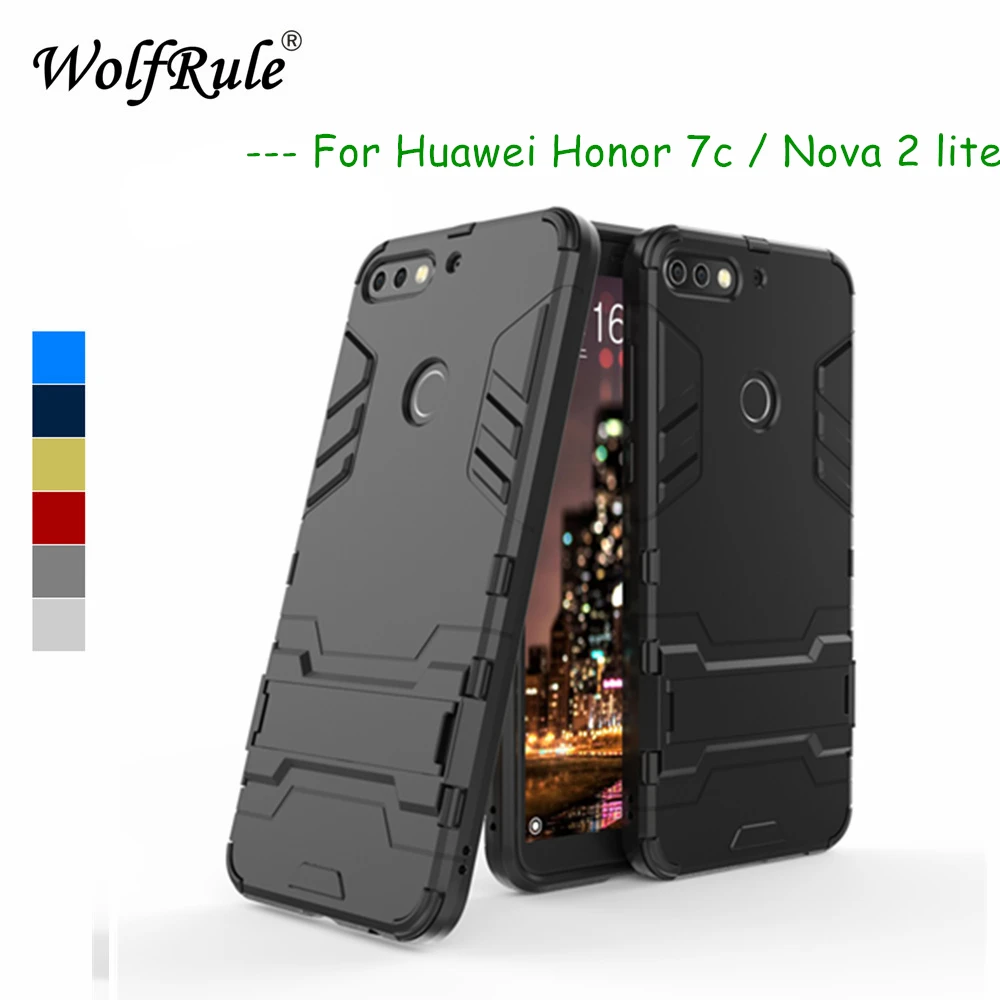 

WolfRule Case Huawei Y7 Prime 2018 Cover Soft Silicon + Hard Plastic Kickstand Back Case For Huawei Honor 7c Pro Shell 5.99"