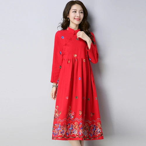 Spring New Long Sleeve Embroidery Large Size Vintage Dress Ethnic Elegant Literature Midi Female Brief Vestido De Festa | Женская одежда