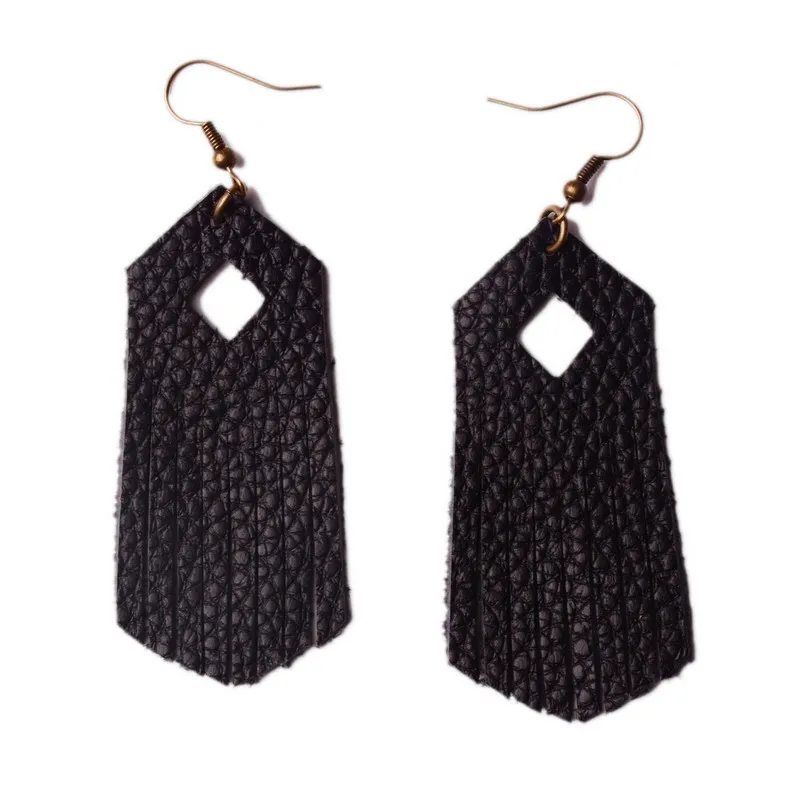 JE0964 black Новинка, женские серьги из искусственной кожи с перьями, модные летние кожаные серьги в виде листьев, Винтажные серьги - Окраска металла: JE0964 black
