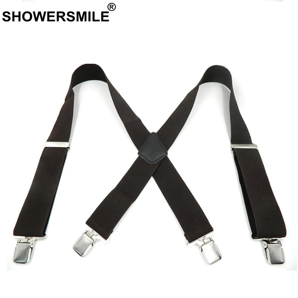 black mf03 SHOWERSMILE, Зеленая Мужская рубашка, подтяжки, ширина 5 см, мужские подтяжки s, 120 см, 4 зажима, регулируемые кожаные брюки, ремень, подарок для бойфренда - Цвет: black mf03