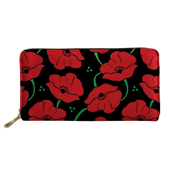 HMF587Z21 Jackherelook/женский длинный кошелек из искусственной кожи с цветочным узором Красного мака на молнии, фирменный дизайн, женские кошельки, водонепроницаемые сумки для монет и карт - Цвет: HMF587Z21