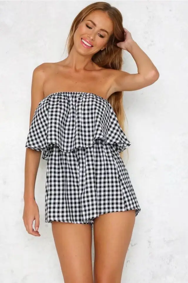 LARRONKETY Designer 2017 Summer Plaid Cotton Polyester Casual Jumpsuits Fashion Vintage Style All Match Playsuits Rompers | Женская
