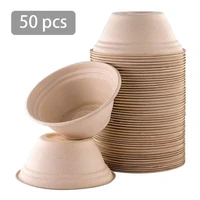 50pcs 350ml disposable bowl biodegradable lunch bowl for ice cream chili soup with lid refrigerator storage box microwaveable
