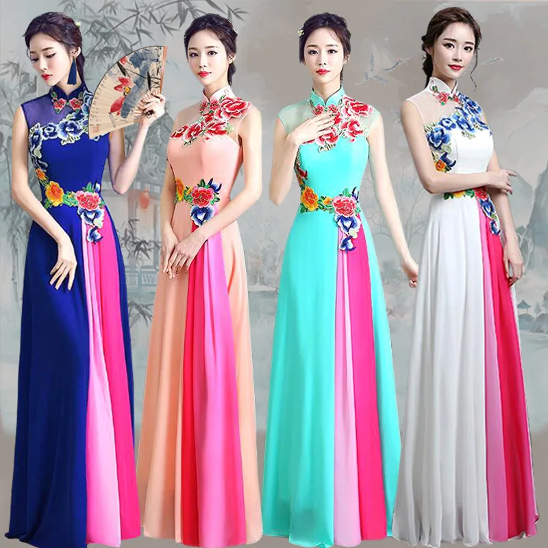 White Cheongsam Women Traditional Dress Sexy Wedding Qipao Embroidery Chinese Oriental Dresses Vestidos Formales Long QiPao |