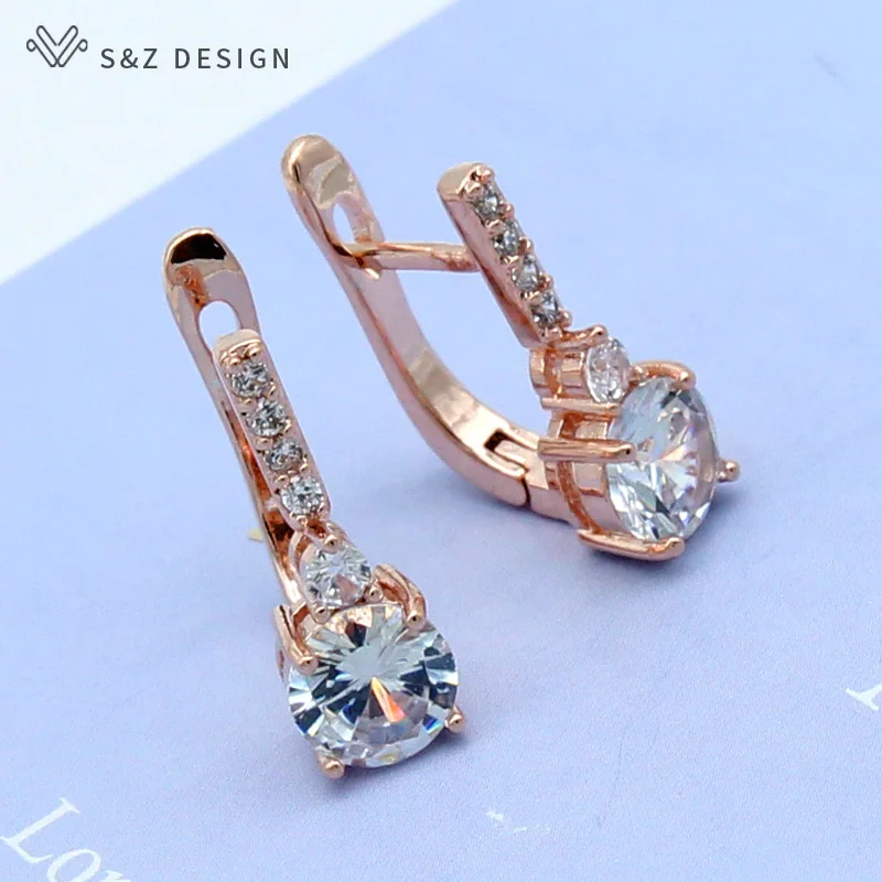 Серьги подвески S & Z с инкрустацией фианитами розовое золото 585